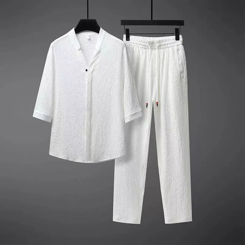Chándal vintage de lino para hombre, conjunto de 2 piezas: comodidad clásica con un toque moderno
