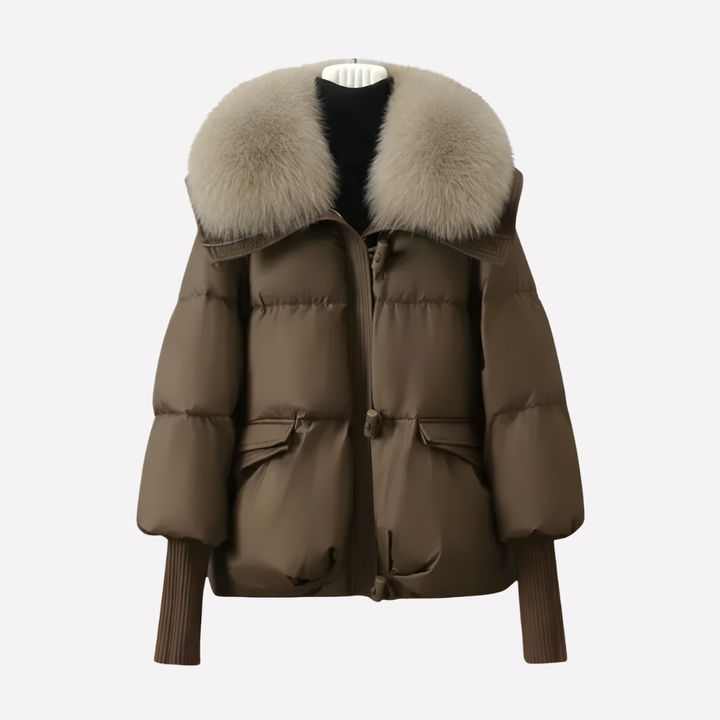 Chaqueta Puffer para Mujeres con Cuello de Piel Sintética