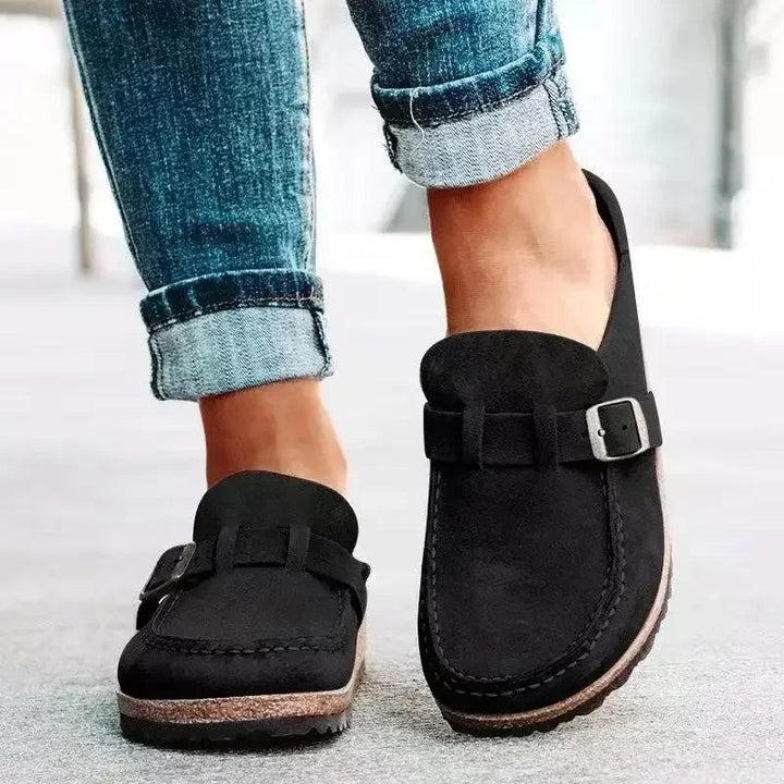 Zapatillas planas retro con hebilla para mujer