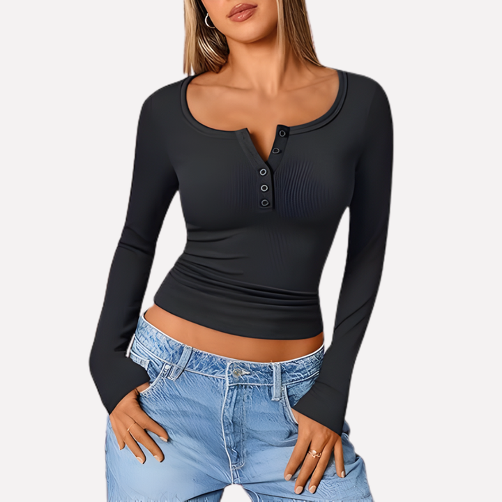 Blusa Henley de Manga Larga para Mujeres