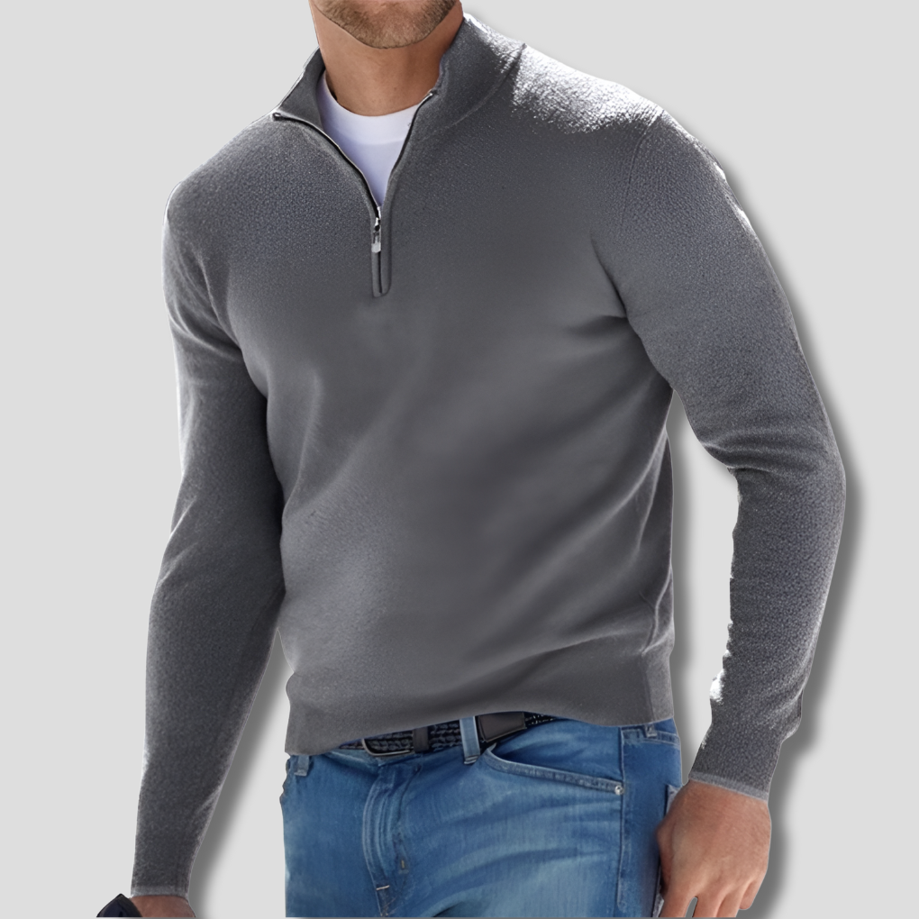 Suéter de Algodón con Cuello con Cremallera para Hombres