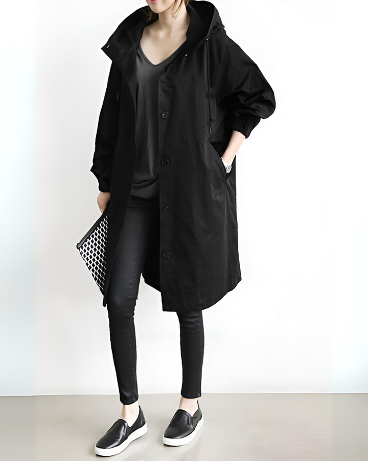 Abrigo Trench con Capucha Clásico para Mujeres