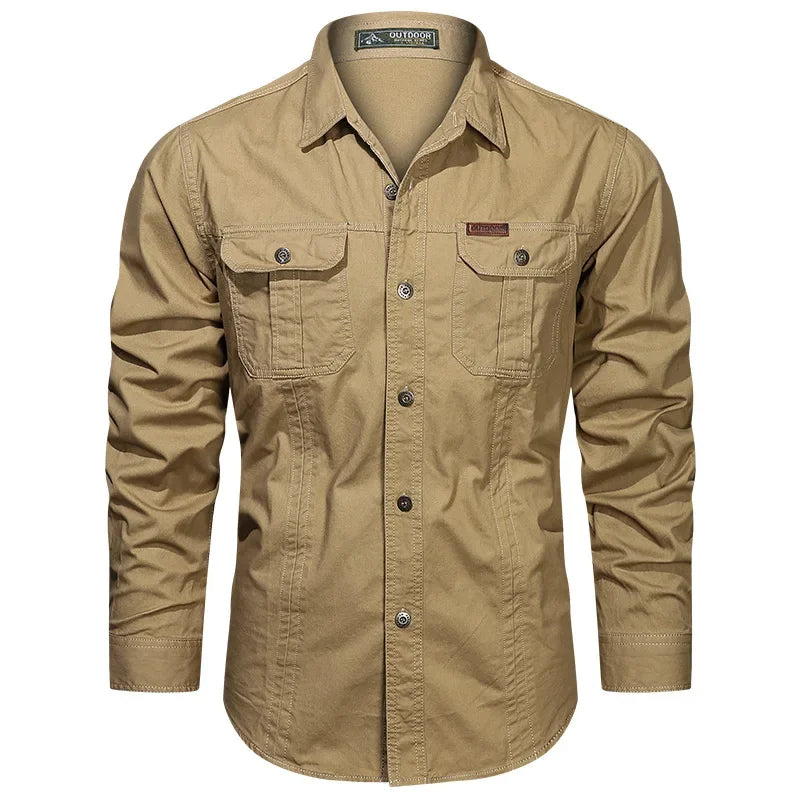 Camisa de Botón con Bolsillo Utilitaria para Hombres