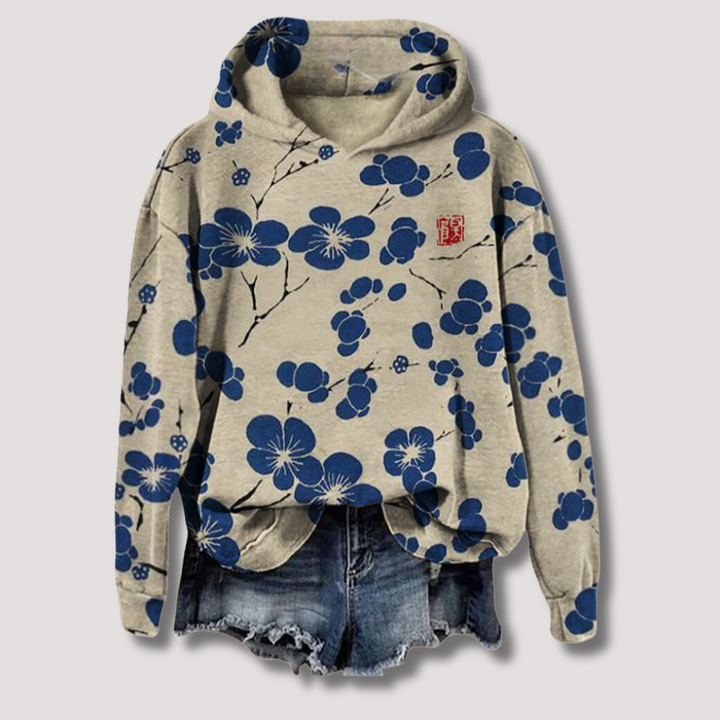Jersey ligero con estampado floral y capucha