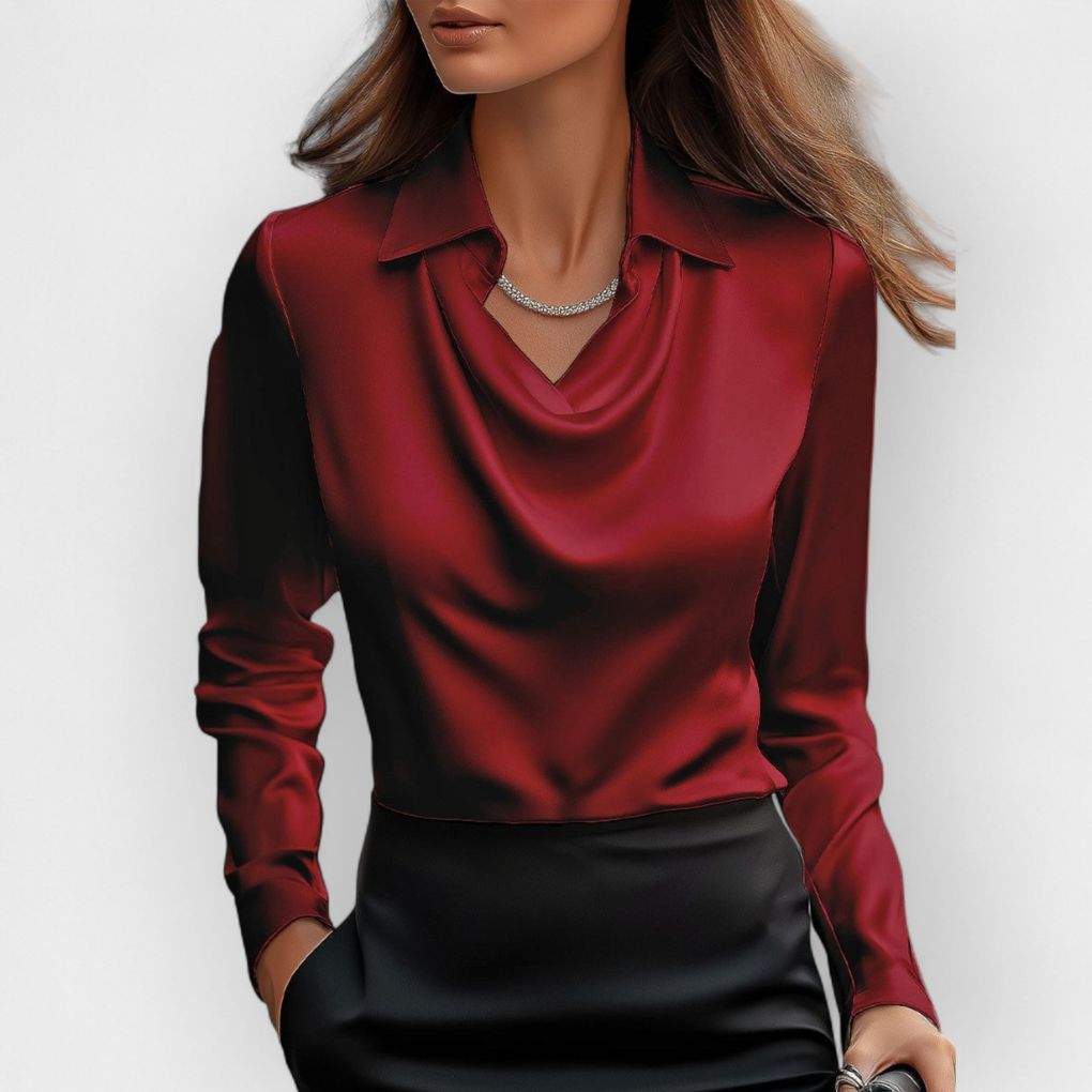 Blusa de Satén Elegante con Cuello Cascada