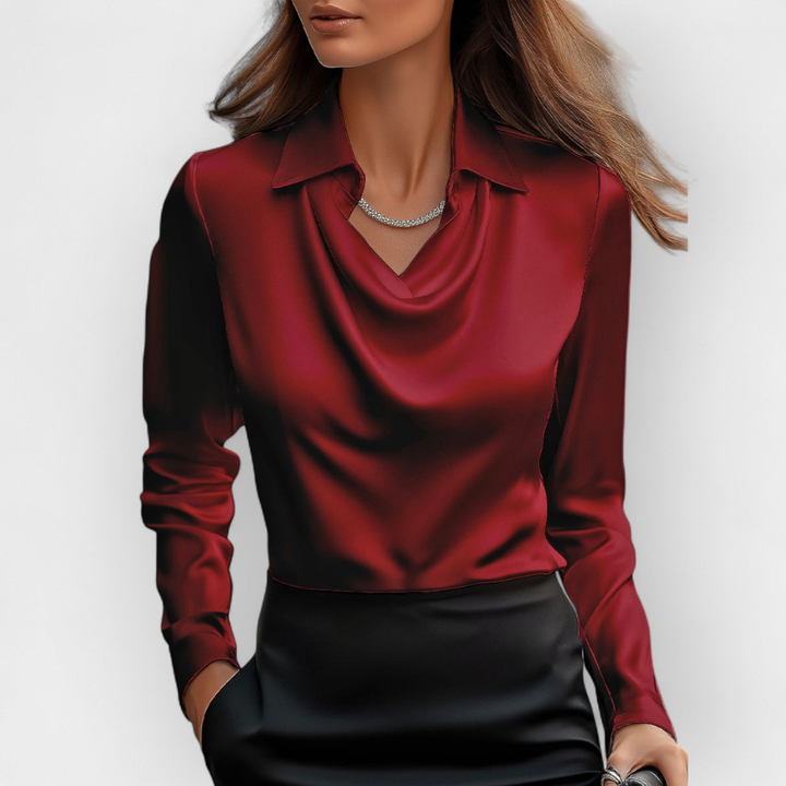 Blusa de Satén Elegante con Cuello Cascada