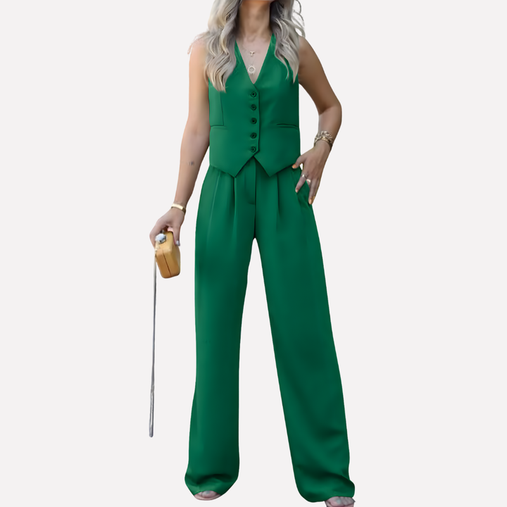 Chaleco sin mangas para mujeres y pantalones largos
