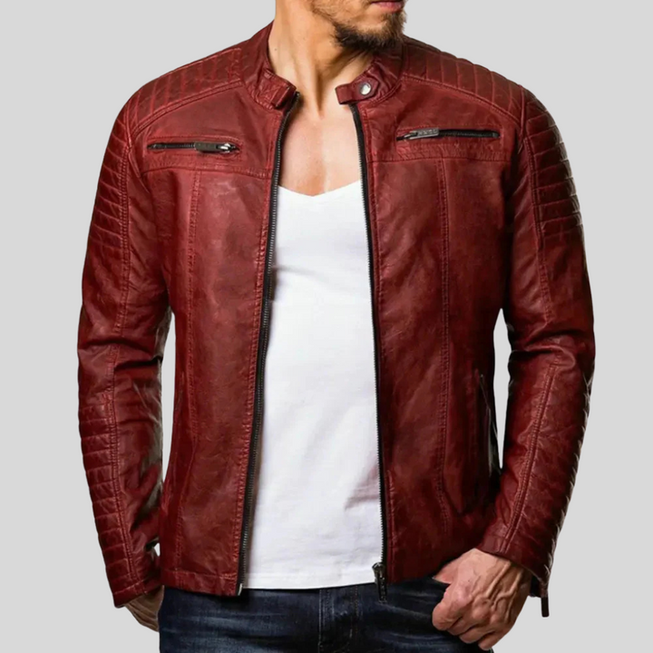 Chaqueta de Cuero Resistente al Viento para Hombres