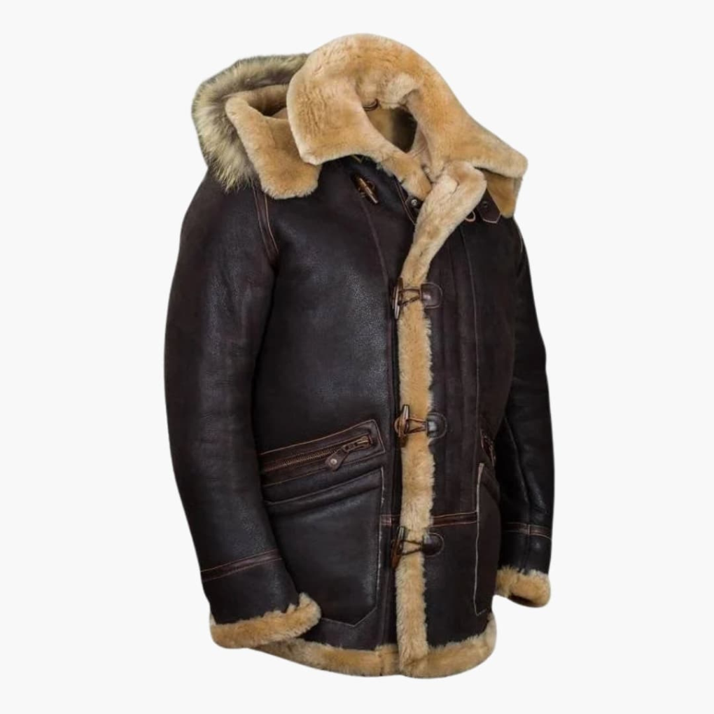 Chaqueta de invierno para hombres con capucha de piel de oveja