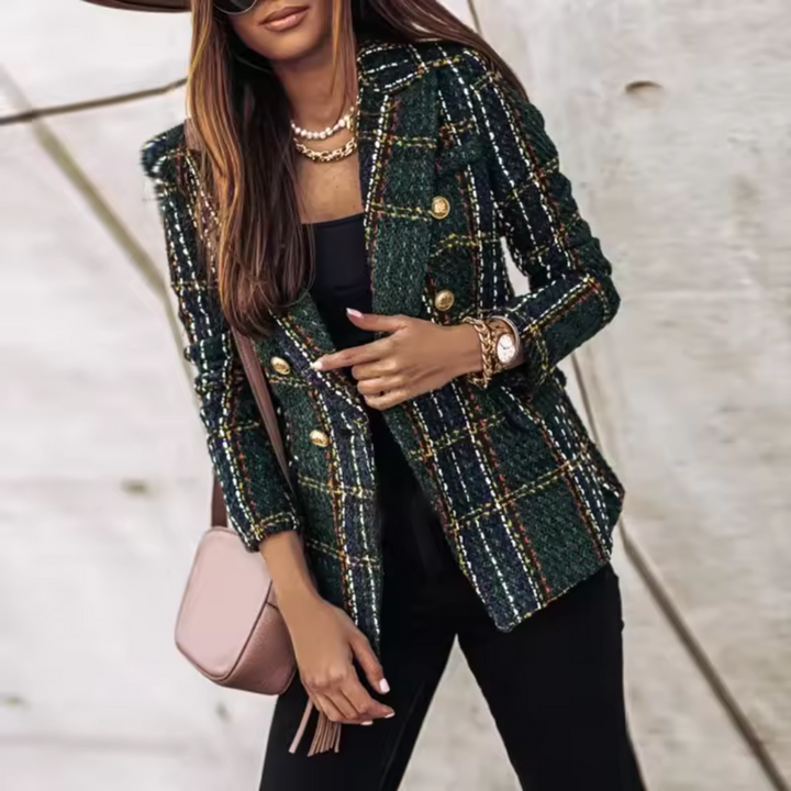Blazer de mujer con estampado elegante y botones dorados