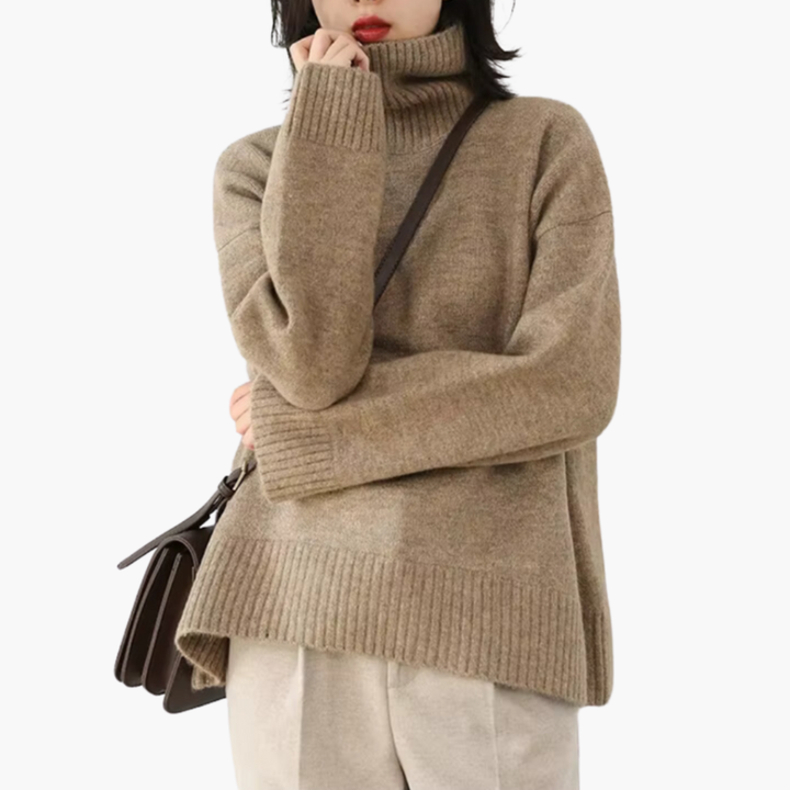 Suéter de Cuello Alto para Mujeres con Mangas Largas y Textura Acanalada