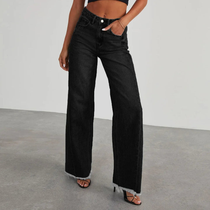 Jeans de Pantalón Ancho para Mujeres con Bolsillo Desgastado