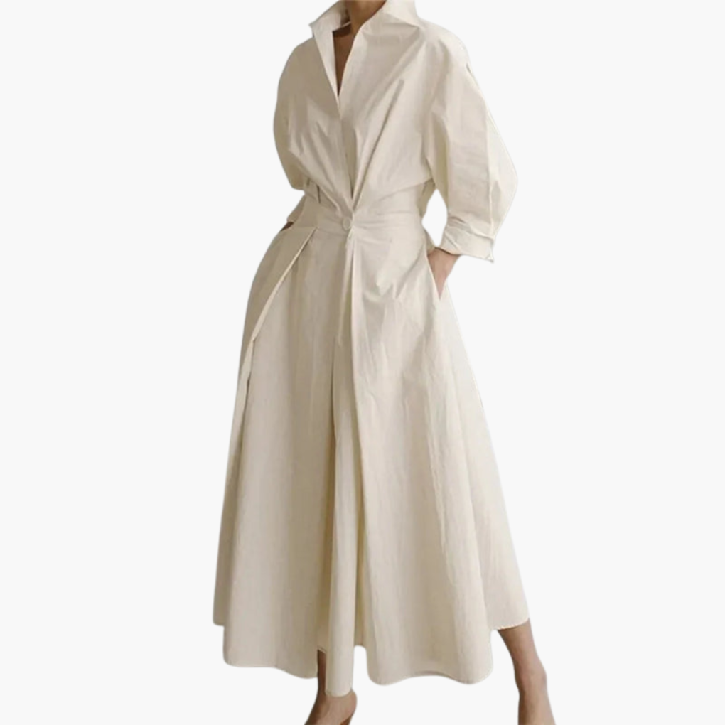 Vestido Camisa Largo para Mujeres con Detalle en la Cintura y Botones