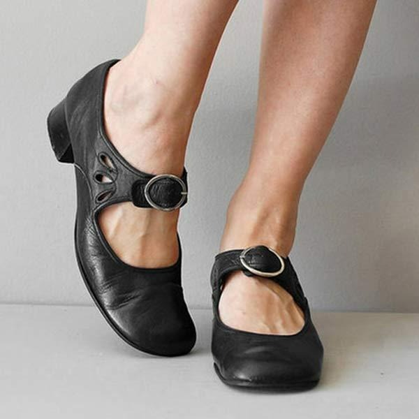 Zapatos de tacón bajo de piel para mujer con elegancia atemporal