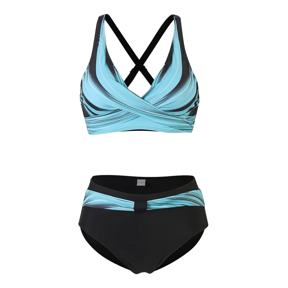 Conjunto de bikini de cintura alta con estampado elegante