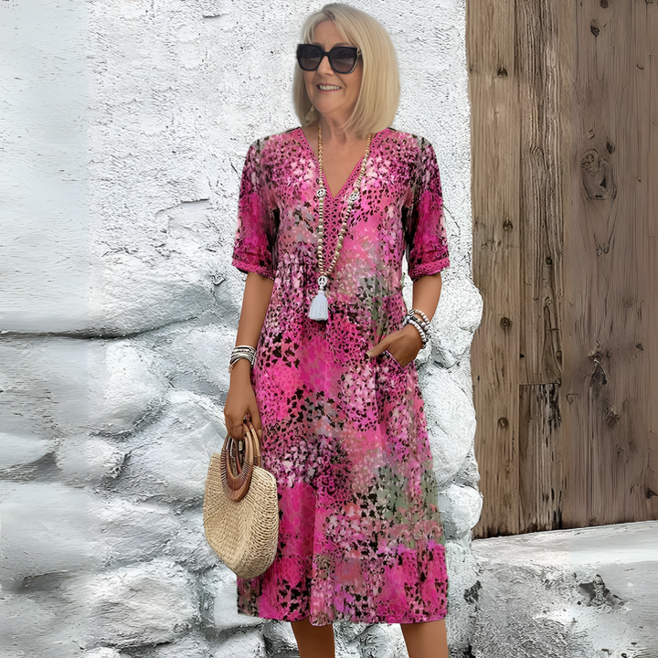 Vestido Midi Suave con Escote en V para Mujeres