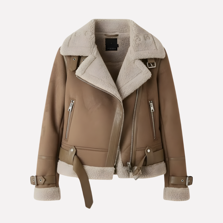 Chaqueta de Mujer con Capa Interior de Peluche y Banda en el Fondo