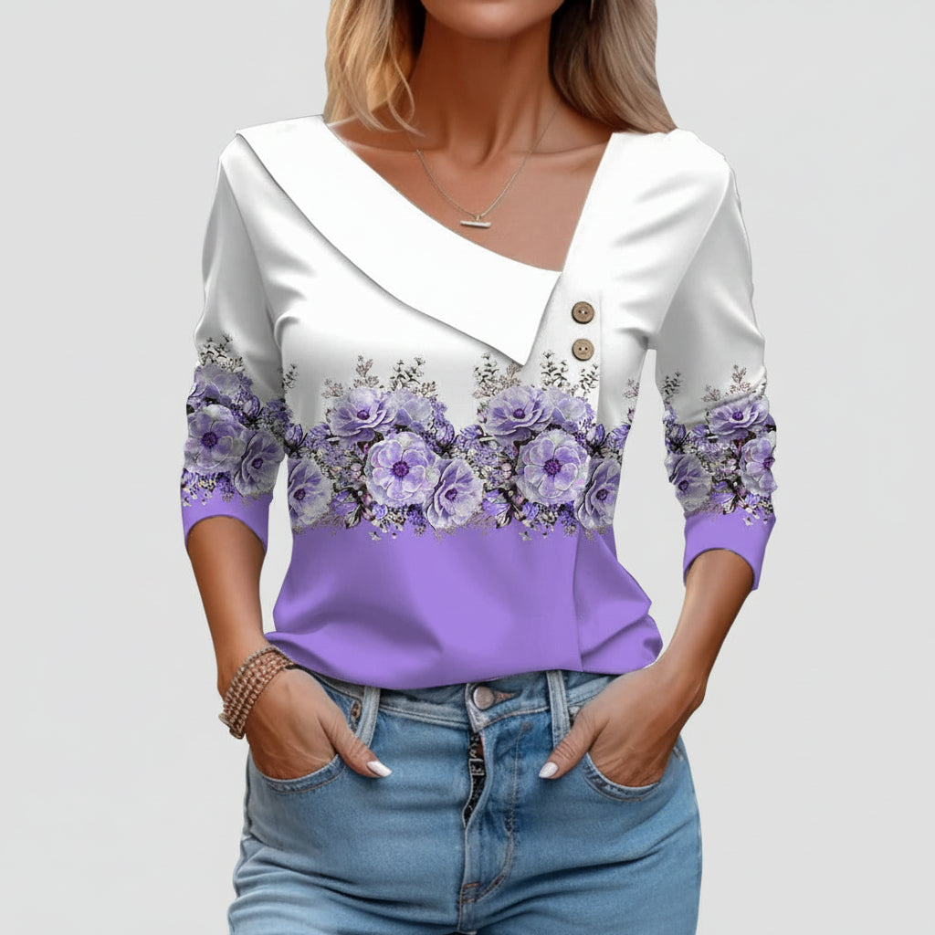 Blusa Floral de Manga Larga Estilosa