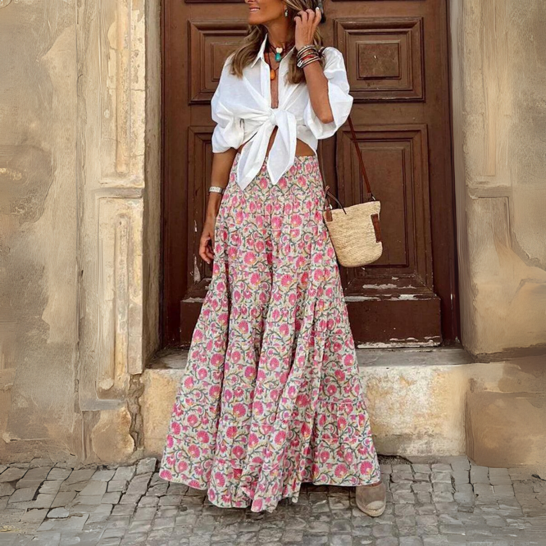 Falda larga bohemia con estampado
