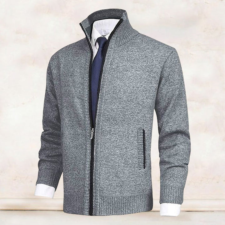 Cárdigan de punto con cremallera, cuello y bolsillos