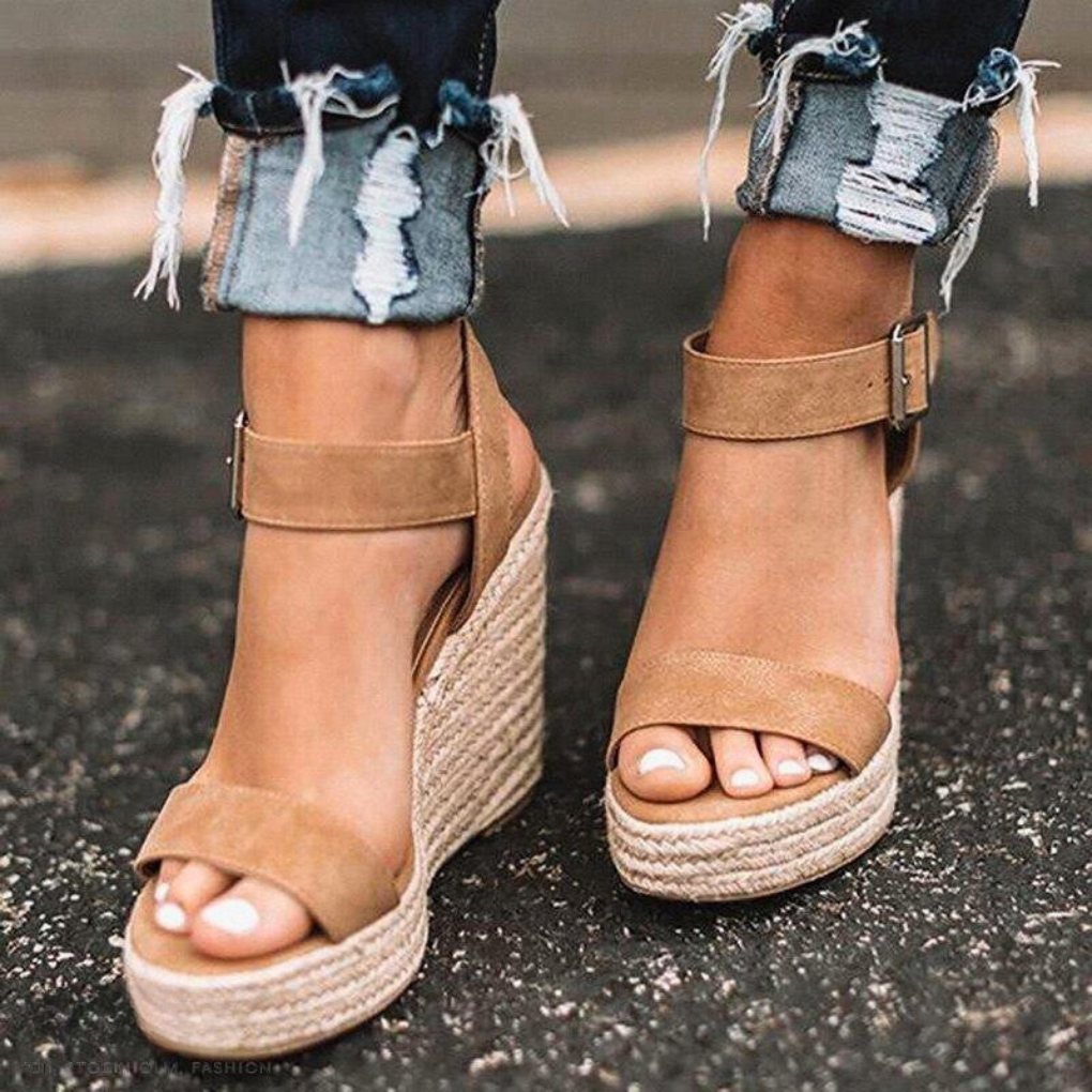Sandalias de cuña con correa en T para mujer
