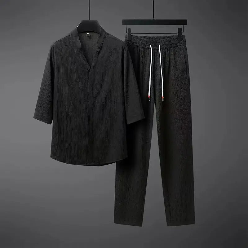 Chándal vintage de lino para hombre, conjunto de 2 piezas: comodidad clásica con un toque moderno