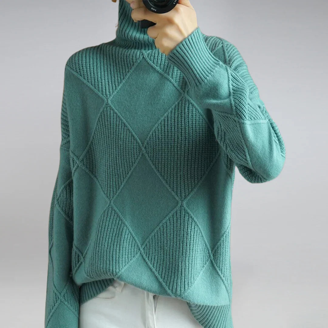 Suéter de Cuello Alto para Mujeres – Tejido Suave con Encanto Clásico