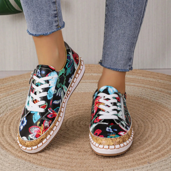 Elegantes zapatos de cordones con estampado floral para mujer