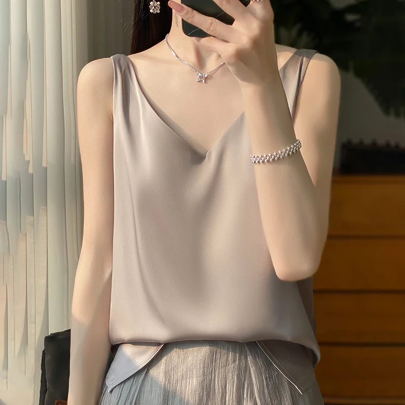 Top de tejido satinado para mujer, vista de conjunto