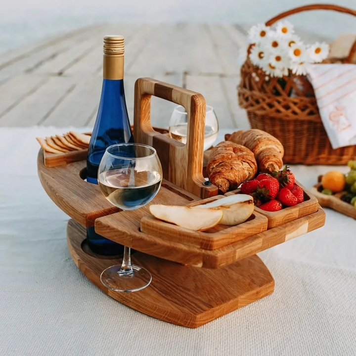 Mesa de picnic plegable de madera portátil, vista lateral