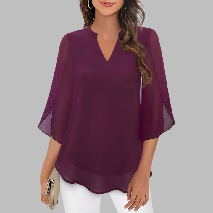 Top de Verano con Cuello en V y Mangas en Pétalo