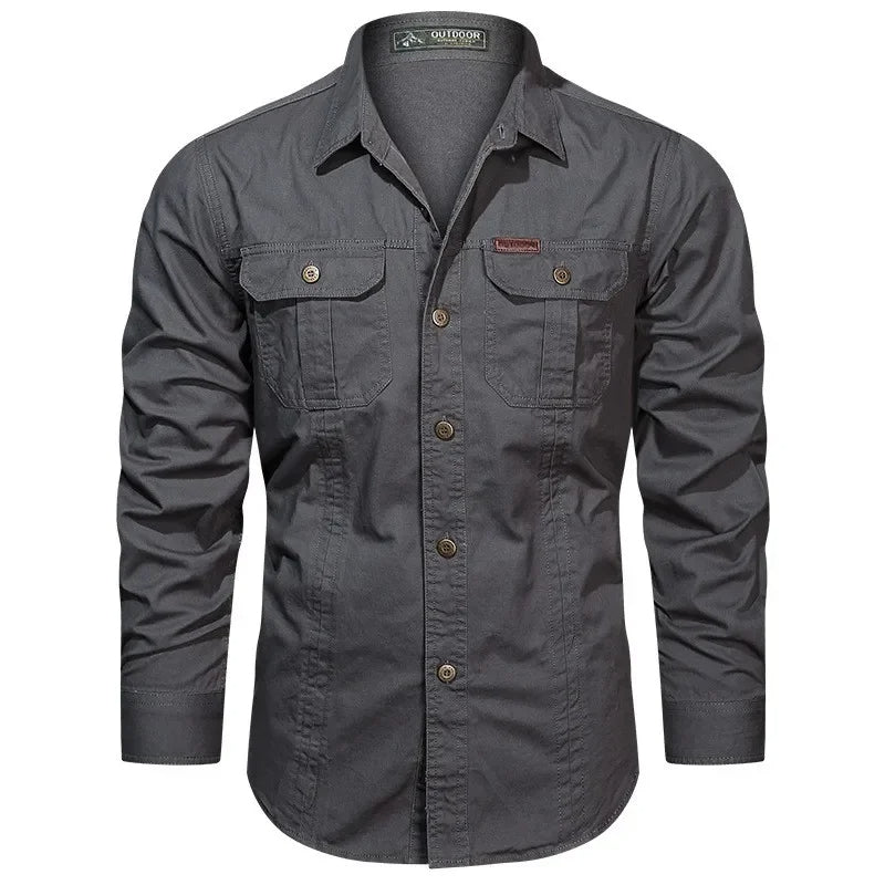 Camisa de Botón con Bolsillo Utilitaria para Hombres