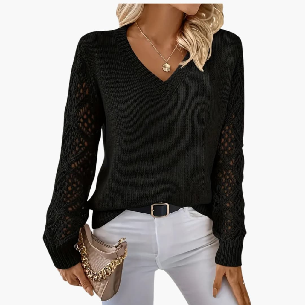 Suéter Fino de Mujer con Cuello en V y Mangas Largas