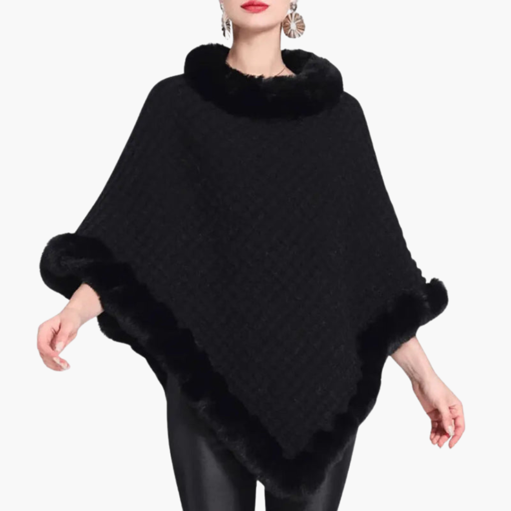 Poncho de Punto para Mujeres con Bordes de Piel Sintética y Ajuste Sobredimensionado
