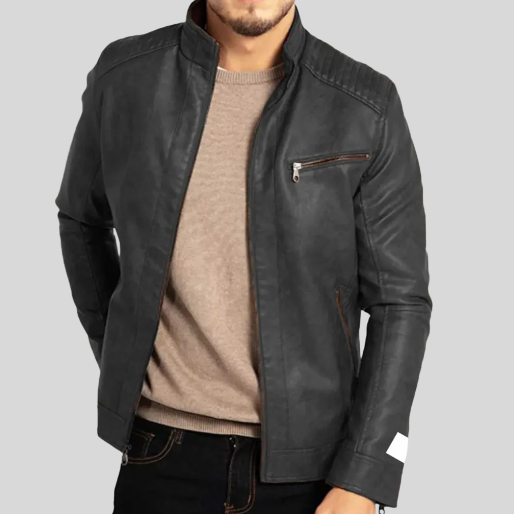 Chaqueta de Cuero Resistente al Viento para Hombres