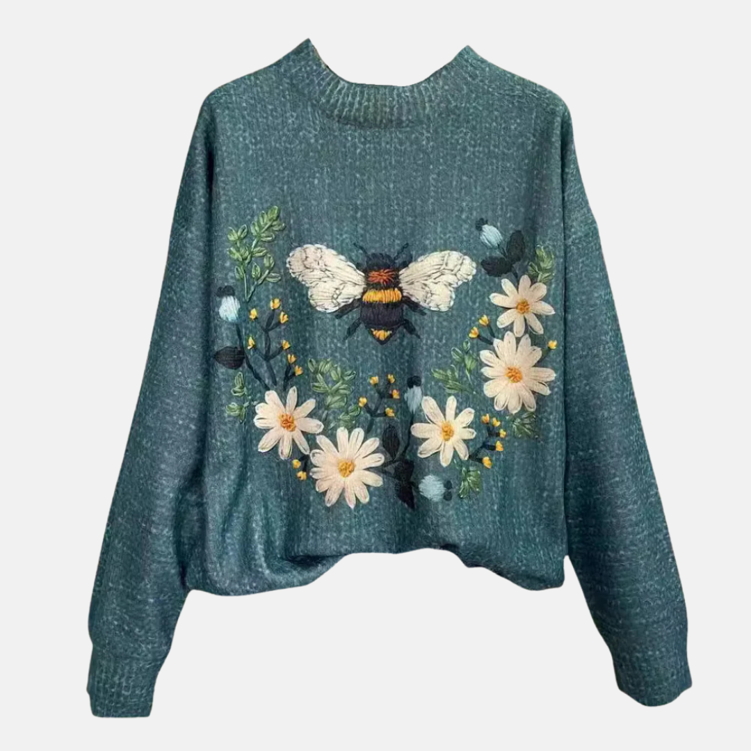 Suéter de Tricot con Flor 3D para Mujeres