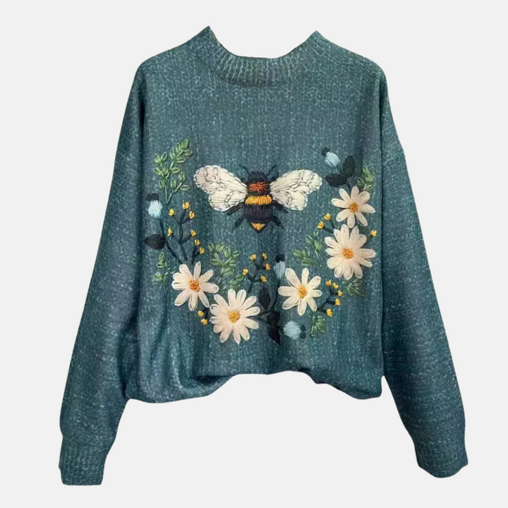 Suéter de Tricot con Flor 3D para Mujeres
