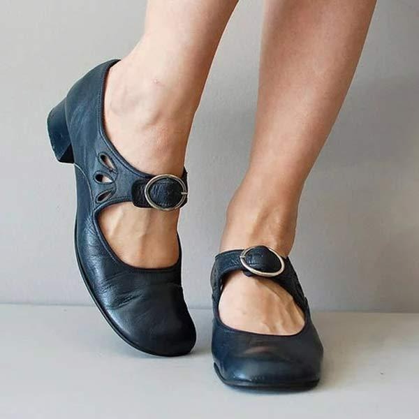 Zapatos de tacón bajo de piel para mujer con elegancia atemporal