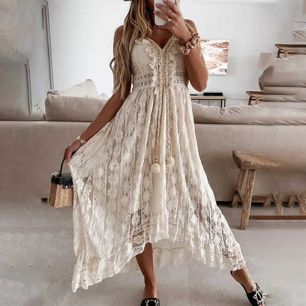 Vestido Lazo de Encaje Boho con Tassels