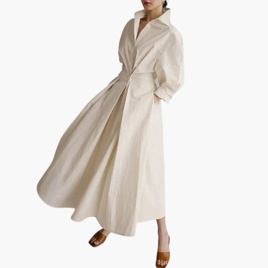 Vestido Camisa Largo para Mujeres con Detalle en la Cintura y Botones