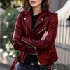 Chaqueta motera de cuero sintético de inspiración vintage para mujer