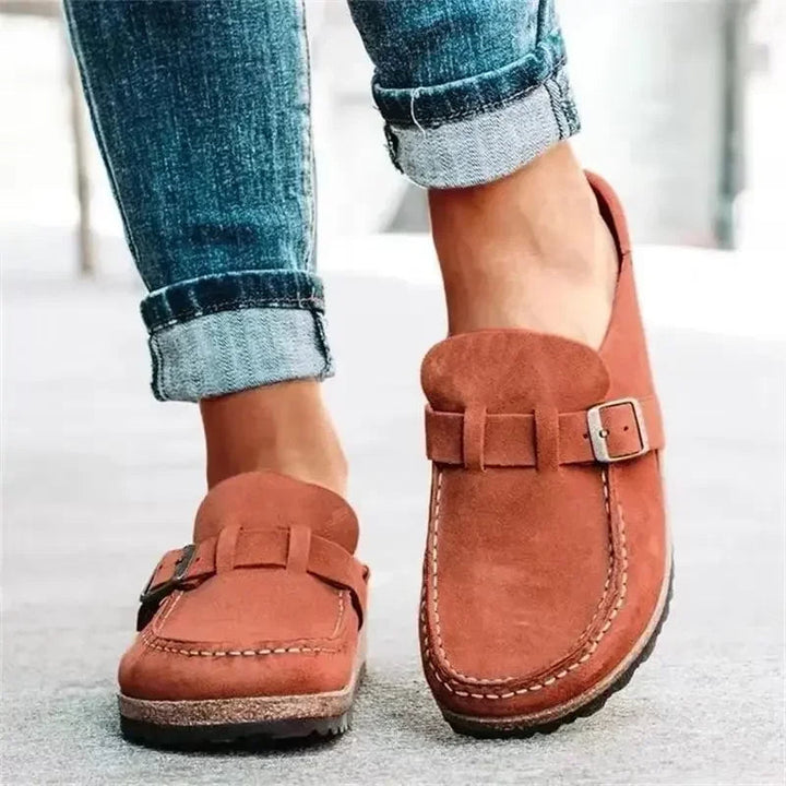 Zapatillas planas retro con hebilla para mujer