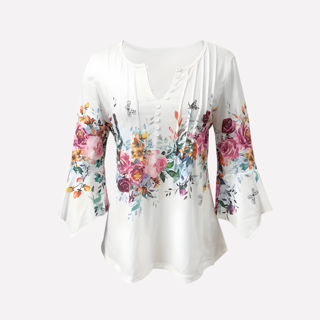 Blusa Floral de Cuello en V para Mujeres