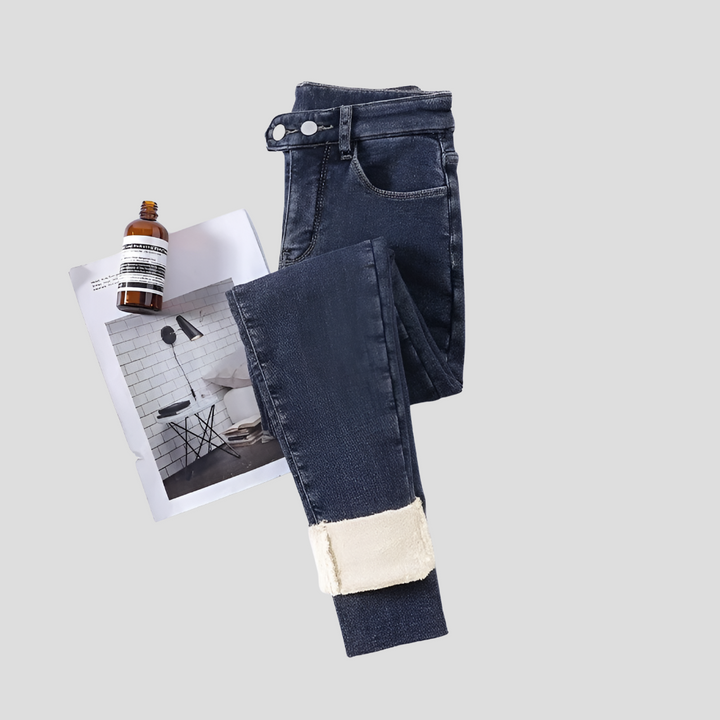 Jeans de Cintura Alta para Mujer Forrados para Días Fríos