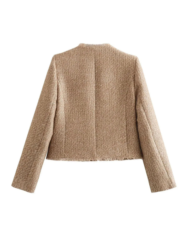 Elegante chaqueta corta de tweed para mujer: sofisticación atemporal con un toque moderno
