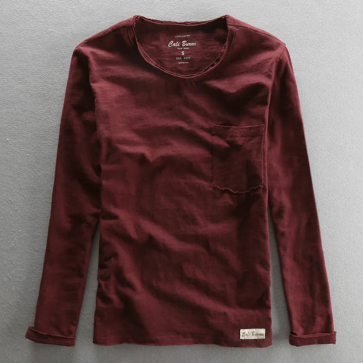 Camiseta vintage de algodón de manga larga con cuello redondo