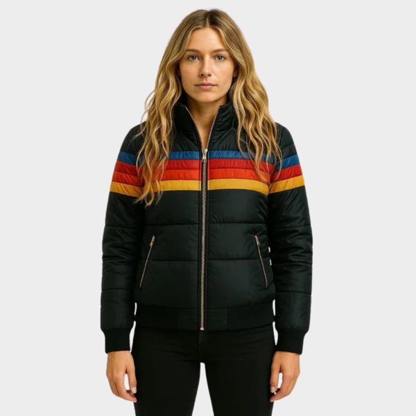 Chaqueta Puffer Multicolor Retro para Mujeres