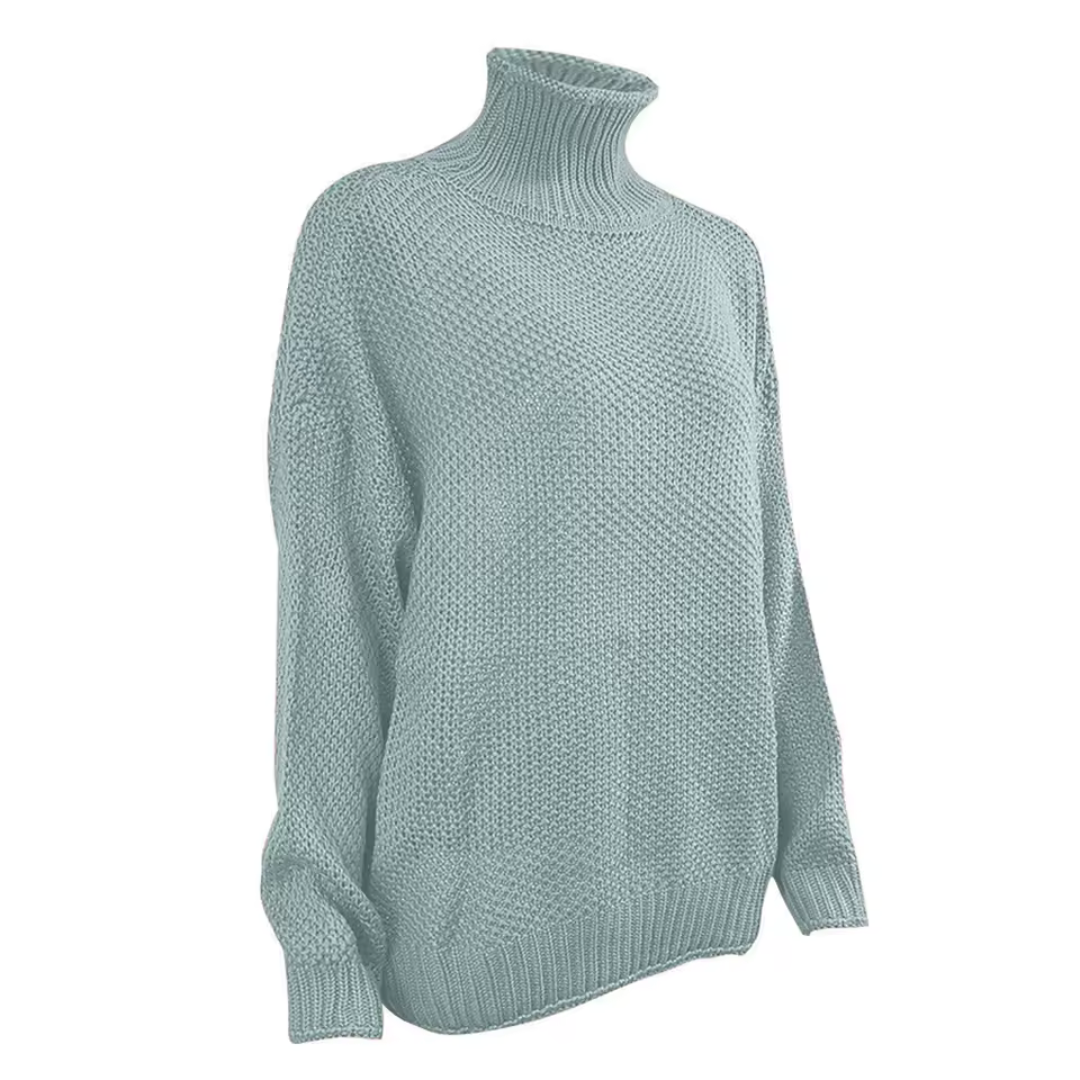 Jersey de punto de cuello alto para mujer, detalle del cuello