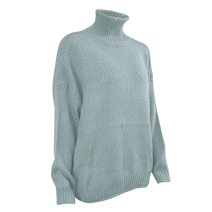 Jersey de punto de cuello alto para mujer, detalle del cuello