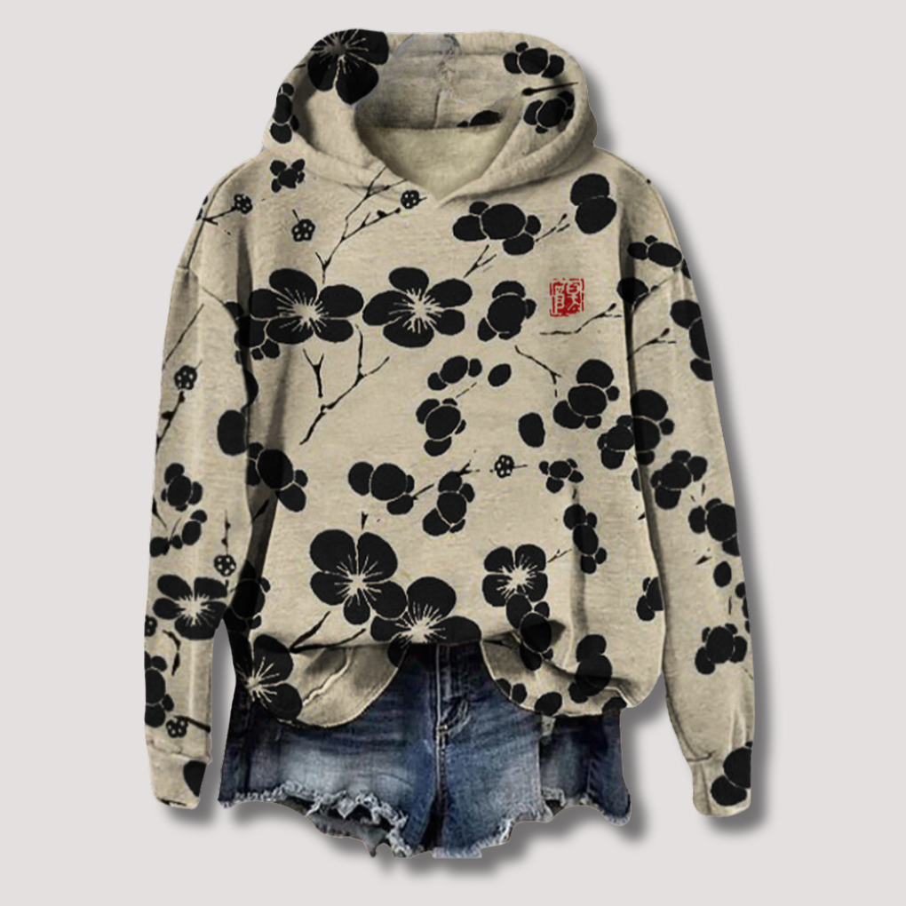 Jersey ligero con estampado floral y capucha